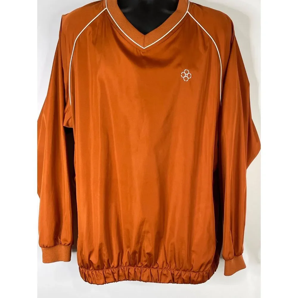 FootJoy Long Sleeve Golf Pullover Sz Large Windbreaker V Neck Jacket Rusty Orang